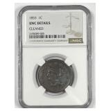 1853 Braided Hair Large Cent NGC UNC details