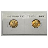 1934 & 1935 Lincoln Wheat Cent Pair Uncirculated