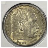 GERMANY: 1935-A Silver 5 Mark AU