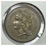 1865 Three Cent Nickel 3cN About Uncirculated