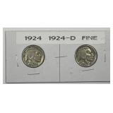 1924 P & D Buffalo Nickel Pair Fine F