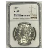 1887 Morgan Silver $1 NGC MS65