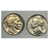 1938-D Buffalo & Jefferson Nickel Pair CH BU