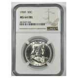 1959 Franklin Silver Half NGC MS64 FBL