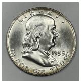 1959-D Franklin Silver Half Uncirculated BU