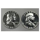 1960 & 1961 Franklin Silver Half Proof PRF Pair