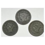 Braided Hair Large Cent Trio 1847 1848 1851