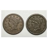 1848 & 1853 Braided Hair Large Cent Pair