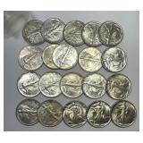 1945 Walking Liberty Silver Half 20-Coin Roll AU
