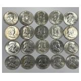 Franklin Silver Half 20pc Mixed Date Roll AU/UNC
