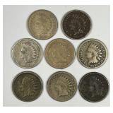 Lot of 8 Early Copper-Nickel Indian Head Cents