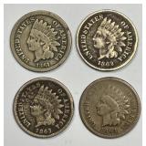 1861 - 1864 Indian Head Cent 4-Coin Date Run