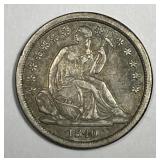 1840 Seated Liberty Silver Dime No Drapery VF
