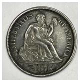 1875-CC Seated Liberty Silver Dime XF