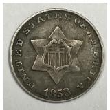 1853 Three Cent Silver 3cS F/VF