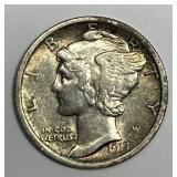 1917 Mercury Silver Dime About Uncirculated AU