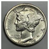 1916-S Mercury Silver Dime About Uncirculated AU
