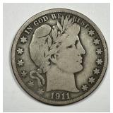 1911 Barber Silver Half Very Good VG
