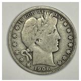 1906-S Barber Silver Half Very Good VG