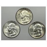 1945 P D S Washington Quarter Choice AU Trio