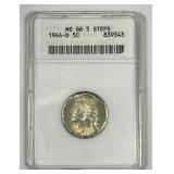 1944-D Jefferson Nickel Full Steps ANACS MS66 FS