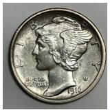 1916 Mercury Silver Dime FSB Choice CH AU