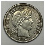 1913 Barber Silver Dime AU details