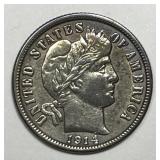 1914-D Barber Silver Dime AU details