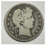 1893 Barber Silver Half Good G