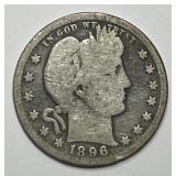 1896-O Barber Silver Quarter Good G