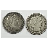 1900 P & O Barber Silver Quarter Pair