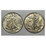 1945 P & S Walking Liberty Silver Half Pair AU