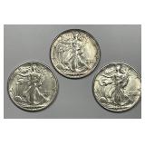 1944 P D S Walking Liberty Silver Half Trio AU