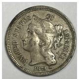 1873 Three Cent Nickel 3cN Extra Fine XF