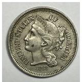 1868 Three Cent Nickel 3cN Extra Fine XF