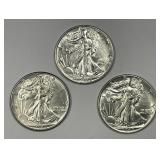 1945 Walking Liberty Silver Half Trio AU