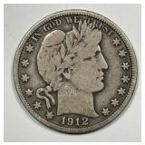 1912 Barber Silver Half Very Good VG