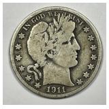 1911-S Barber Silver Half Very Good VG
