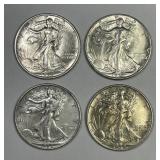 1936 - 1939 Walking Liberty Half 4-Coin Date Run