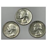 1942 P D S Washington Quarter Choice AU Trio