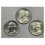 1943 P D S Washington Quarter Choice AU Trio