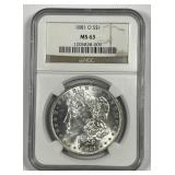1881-O Morgan Silver $1 NGC MS63