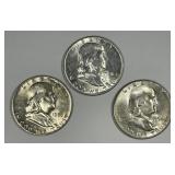 Franklin Half Trio 1951-S 1953-D 1954-S CH AU