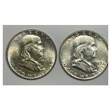 1948 & 1949 Franklin Silver Half Pair Choice AU