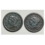 1853 & 1855 Braided Hair Large Cent Pair