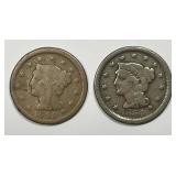 1848 & 1854 Braided Hair Large Cent Pair