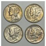 1944-S Mercury Silver Dime BU Color 4-Coin Lot