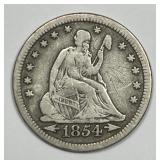 1854 Seated Liberty Silver Quarter w/Arrows VG det
