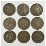 1901 - 1909 Indian Head Cent 9-Coin Date Run