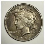 1921 Peace Silver $1 Key Date Hi-Relief Very Fine